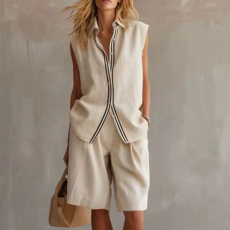 Summer Clothing Linen - Zomermode effen linnenmix tweedelige sets dames