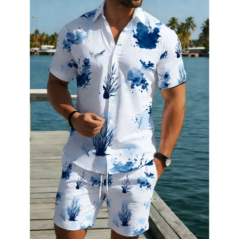 Beach Shirt Hawaiian - Heren zomer Hawaiiaans overhemd en shorts