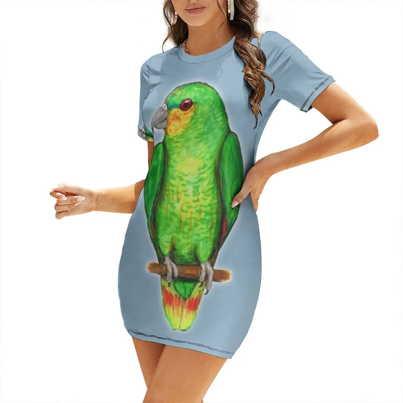 Summer Clothing Amazon - Oranje gevleugelde amazone-papegaai Jurk met korte