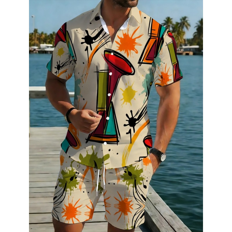 Beach Shirt Hawaiian - Lichtgewicht polyester Hawaiiaans shirt en shorts