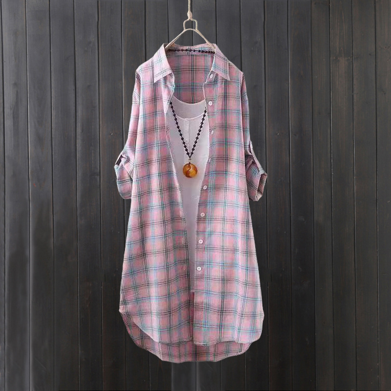 Summer Clothing Linen - Geruit overhemd dames zomer lang los
