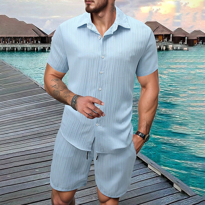 Summer Clothing Sets Men - 2026 Nieuwe Heren Verticale Kreukel Lapel