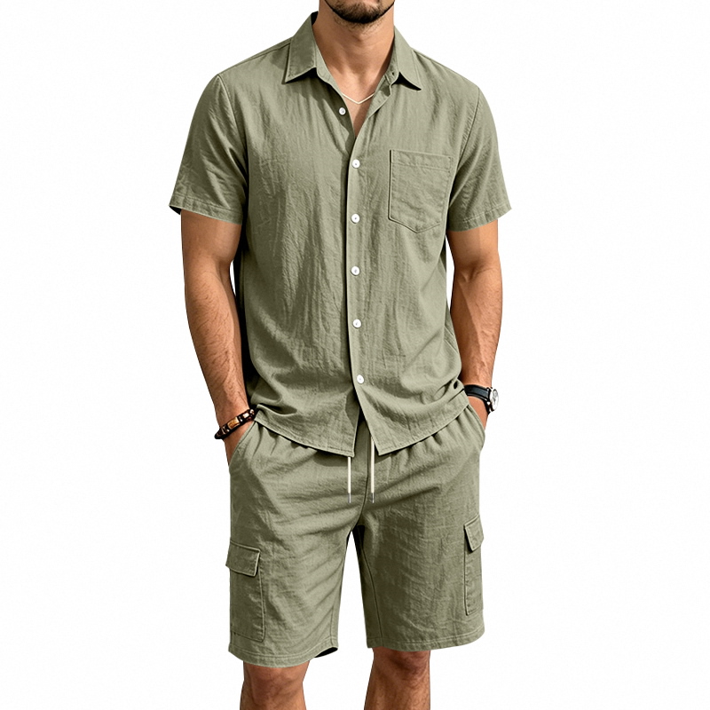 Summer Clothing Sets Men - Heren zomer Amerikaans linnen tweedelige set