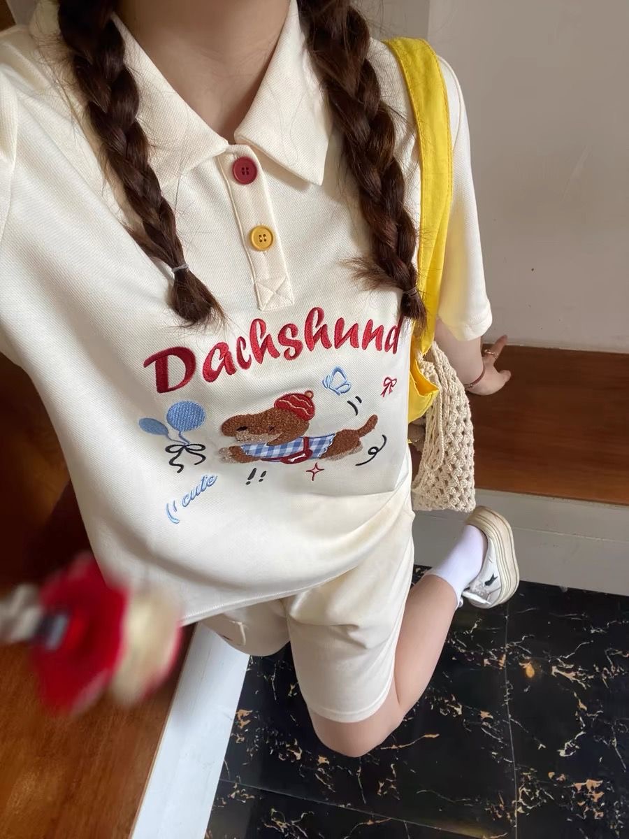Summer Dog Clothing - Kawaii Borduren Hond Japan Stijl Poloshirt