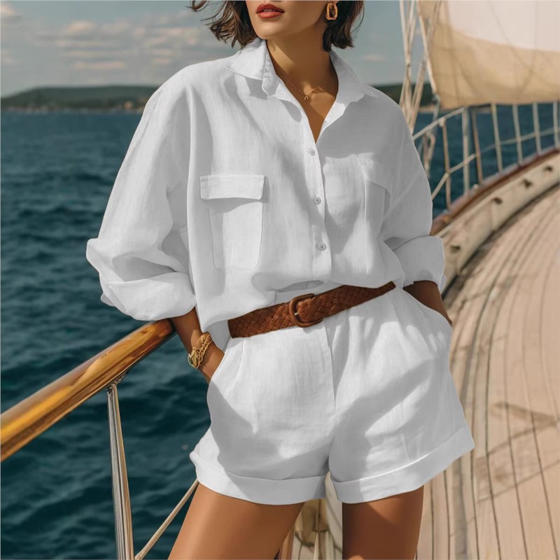 Dames Blauwe Tweedelige Sets 2 - Summer Clothing Linen recensie en prijs