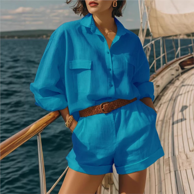 Dames Blauwe Tweedelige Sets 2 - Summer Clothing Linen recensie en prijs